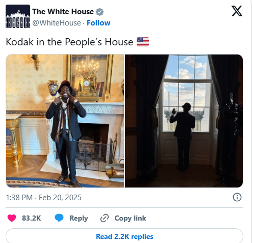 White House shares Photos of Kodak Black attending the White house black history month celebration