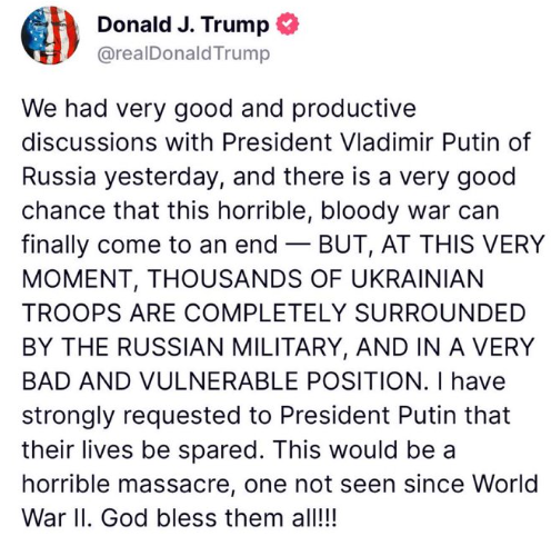 "We had very good and productive discussions with President Vladimir Putin" - Trump reports progress in Russia-Ukraine war